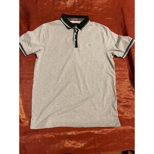 Abstract One Polo Shirt Mens M Gray Black Short Sleeve Striped Collar Logo